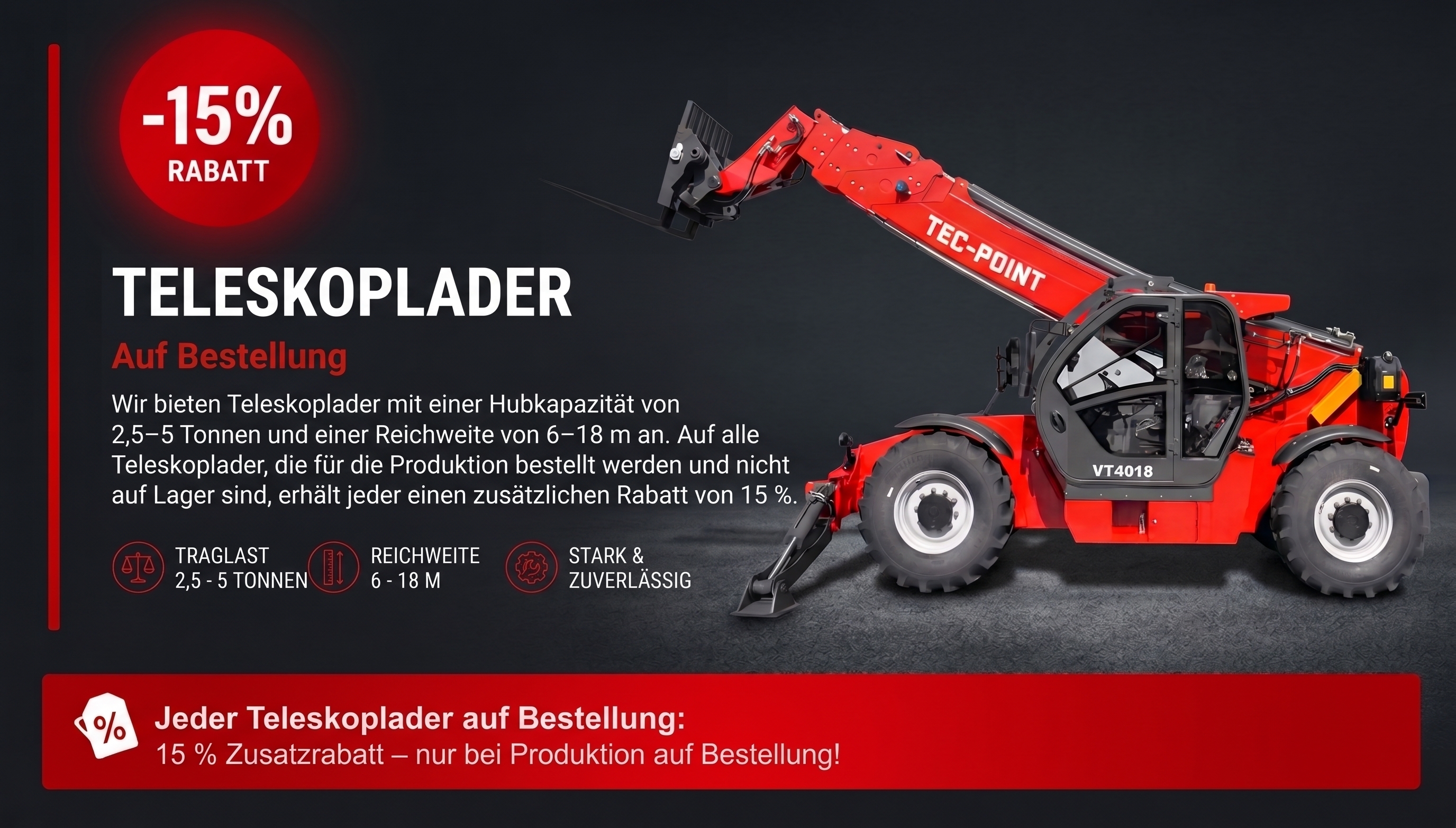Jeder Teleskoplader auf Bestellung: 15 % Zusatzrabatt – nur bei Produktion auf Bestellung!